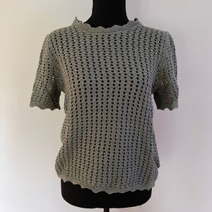 GAP Sage Green Crochet Short-sleeved Sweater - M Tall